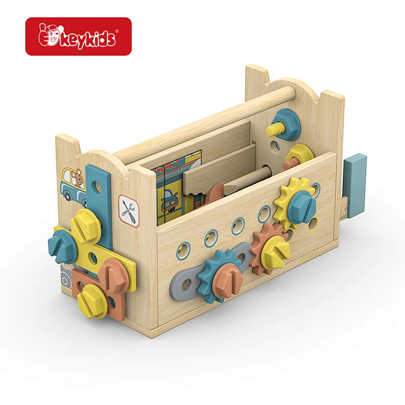 Interactive Wooden Tool Box Toy with Gears & Locks - Creative Play for Kids STEM Learning Adventure W03D251